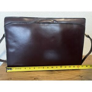 Vintage Genuine Leather Slim Handled Briefcase With Strap Brown Zippered